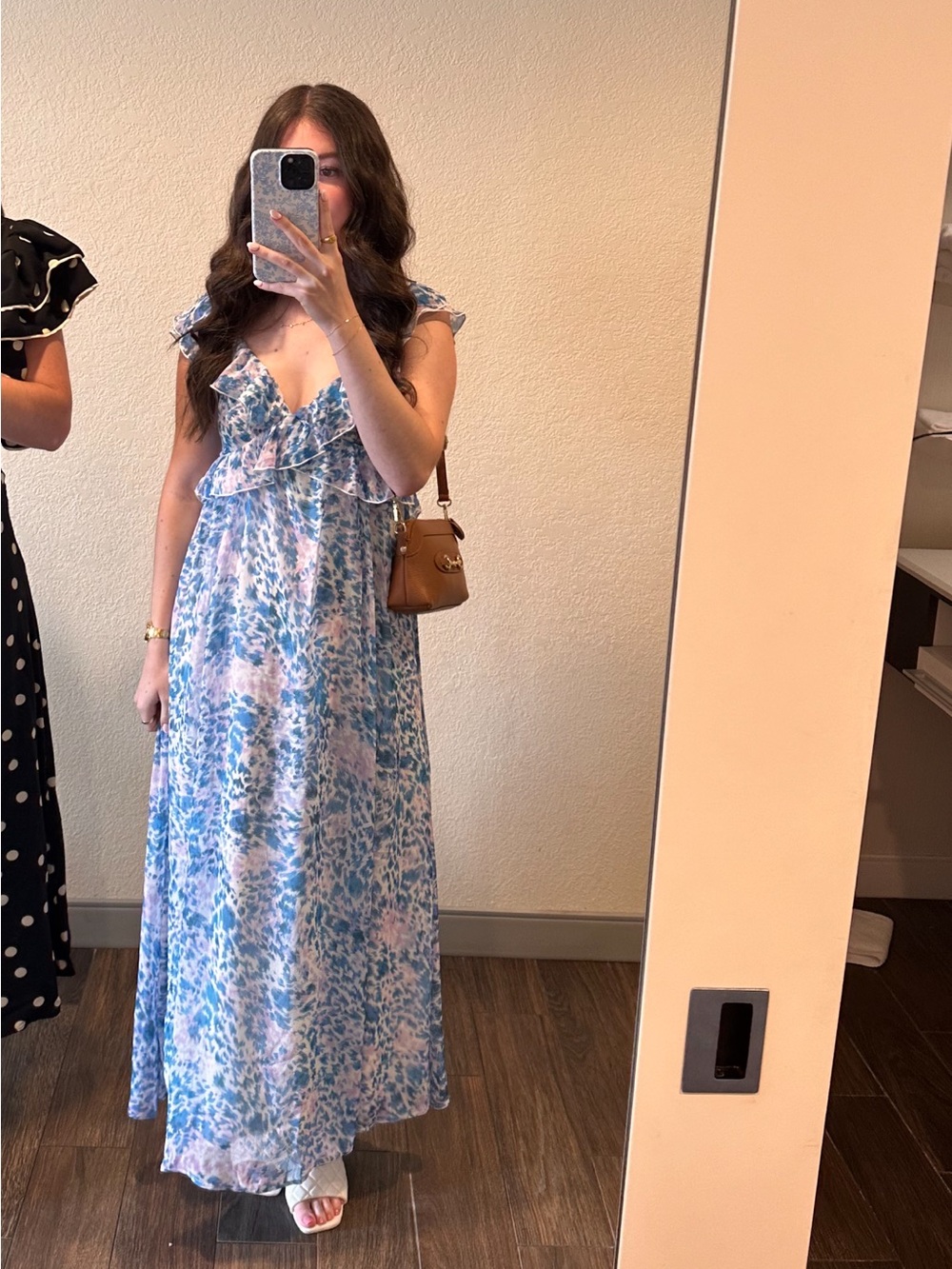 Koko + Mason Blue Pink Floral Ruffle Maxi Dress